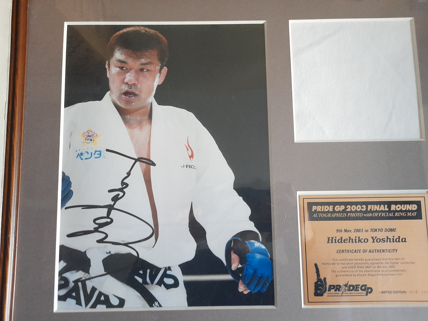 Pride FC 2003 Grand Prix Framed Ring Mat Canvas Piece with Signed Photo - Hidehiko Yoshida