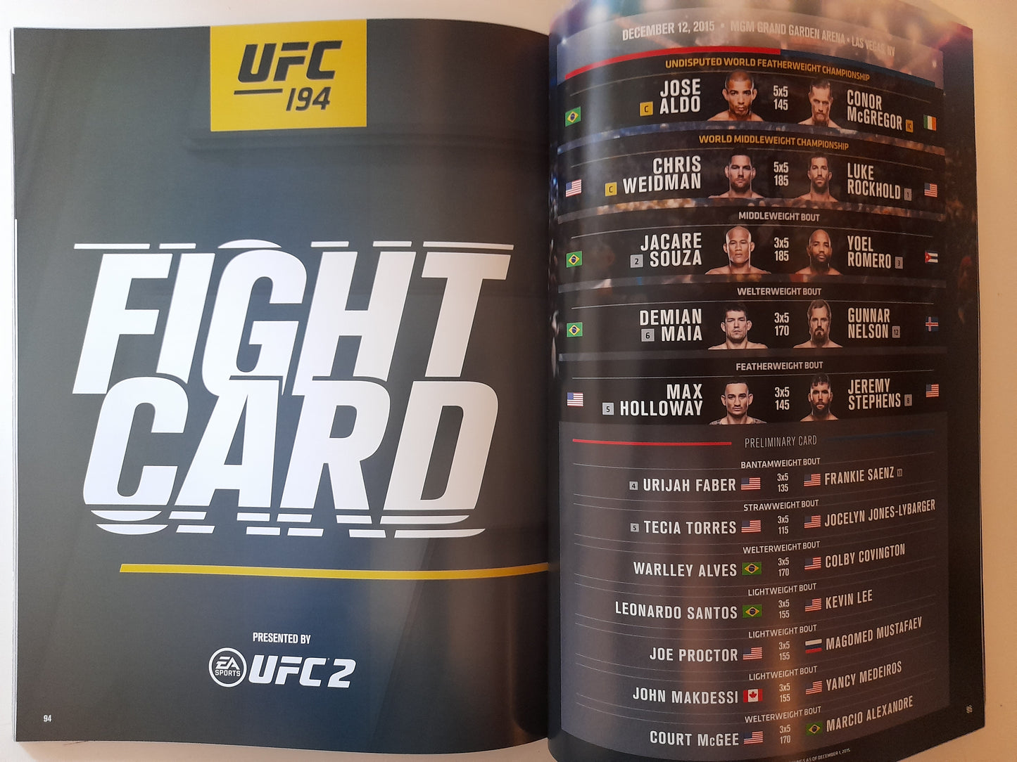 UFC 194 McGregor Vs Aldo / FightNight80 / TUF Finale (2015) - Official 3x Event Program [SALE]