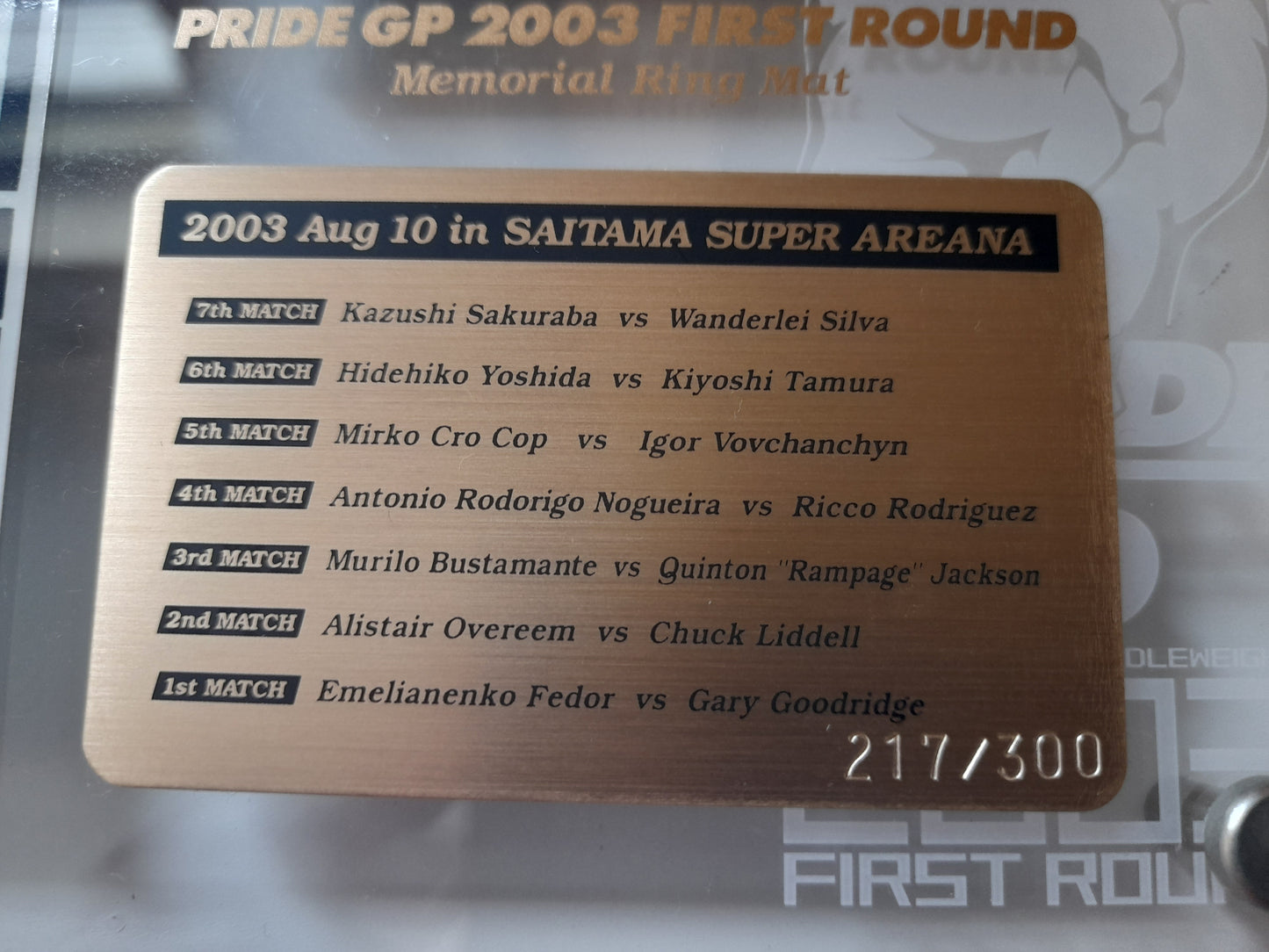 Pride FC 2003 Grand Prix (Opening Round) Ring Mat Plaque Limited Edition