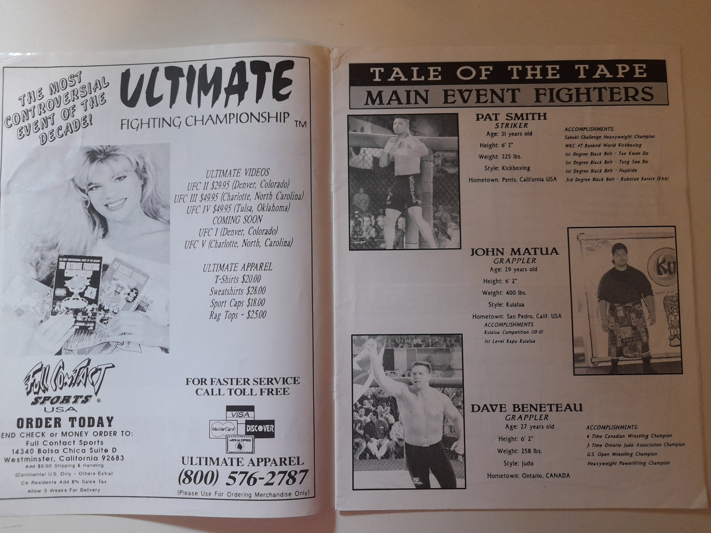 DEAL OF THE MONTH -- Now £349.99 !! - UFC 6 Official Event Program - Dan Severn vs Ken Shamrock (1995) - [Free Worldwide Shipping]