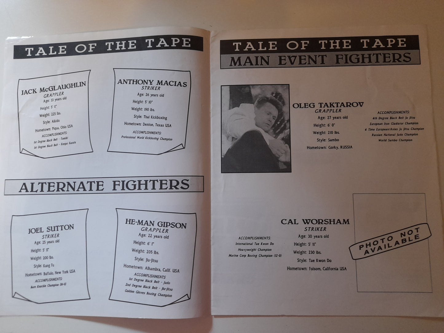 DEAL OF THE MONTH -- Now £349.99 !! - UFC 6 Official Event Program - Dan Severn vs Ken Shamrock (1995) - [Free Worldwide Shipping]