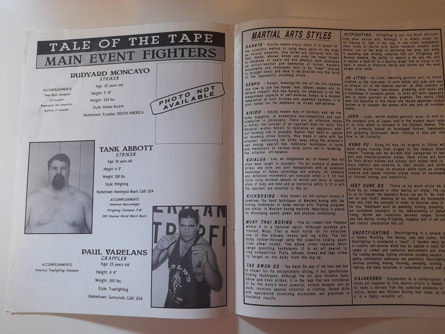 DEAL OF THE MONTH -- Now £349.99 !! - UFC 6 Official Event Program - Dan Severn vs Ken Shamrock (1995) - [Free Worldwide Shipping]