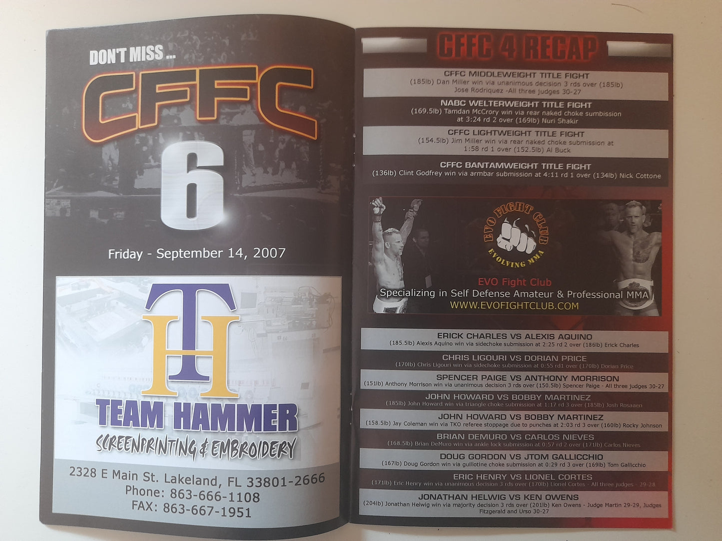 CFFC Cage Fury Fighting Championship 5 - Ray Mercer Vs Kimbo Slice - Official Event Program