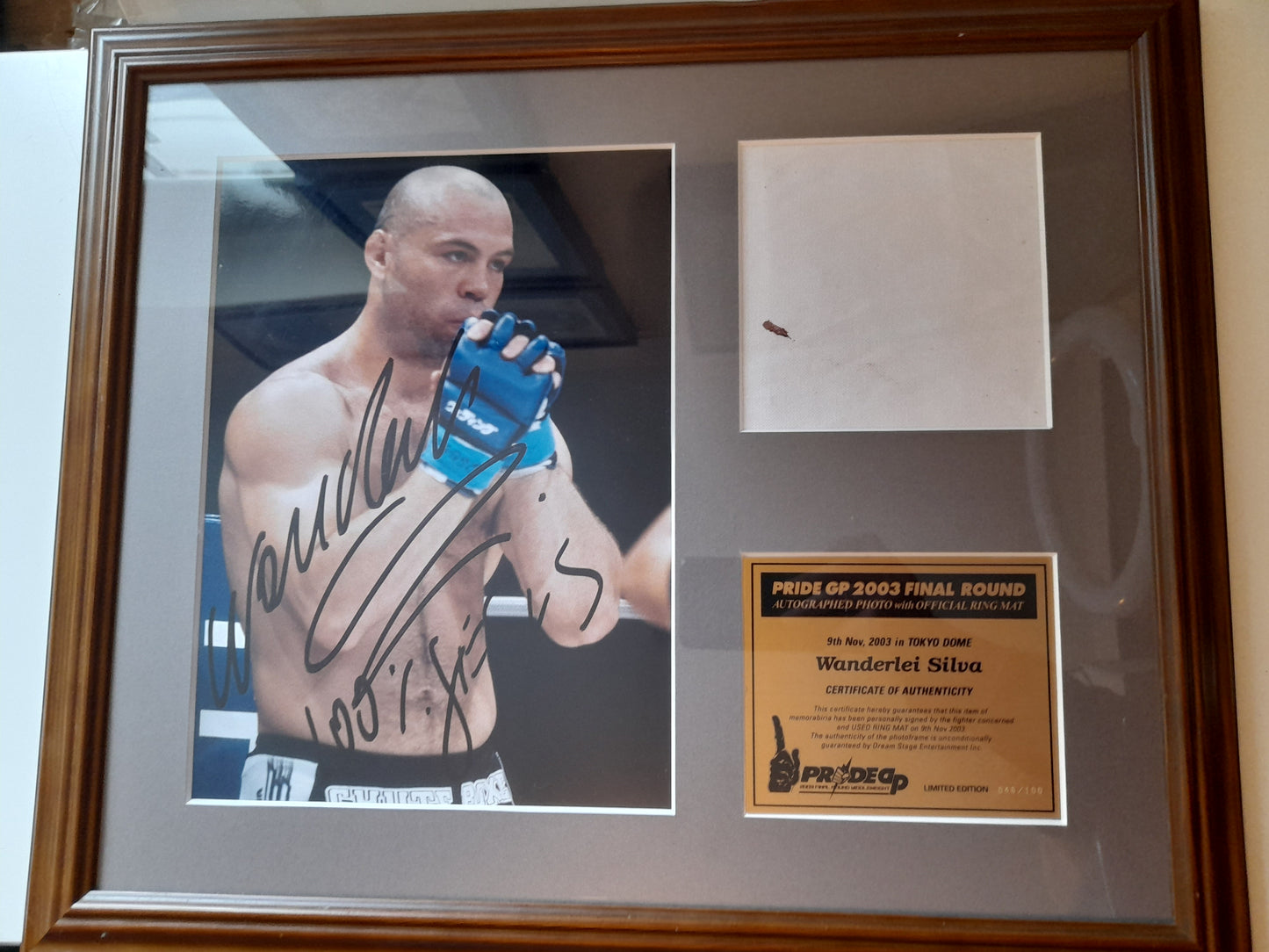 Pride FC 2003 Grand Prix Framed Ring Mat Canvas Piece with Signed Photo - Wanderlei Silva