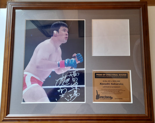 Pride FC 2003 Grand Prix Framed Ring Mat Canvas Piece with Signed Photo - Kazushi Sakuraba