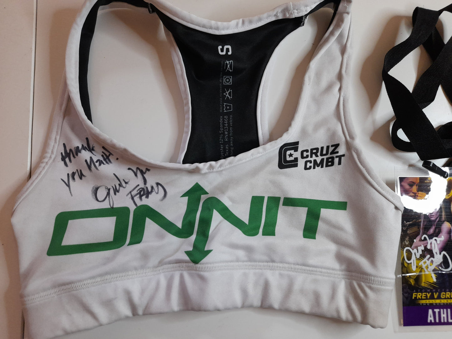 Jinh Yu Frey Fight Worn Invicta Gloves, Sports Bra & Pass + Photo [FIGHT WORN]