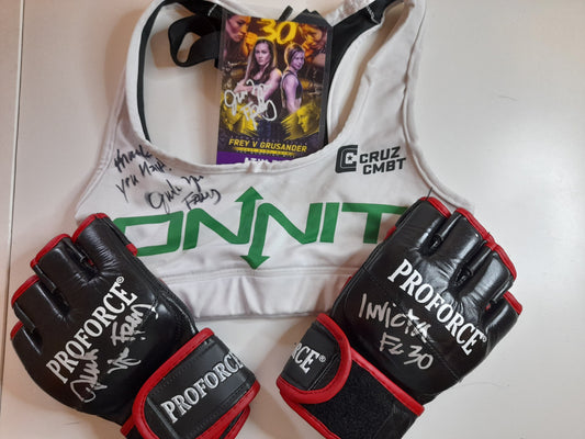 Jinh Yu Frey Fight Worn Invicta Gloves, Sports Bra & Pass + Photo [FIGHT WORN]