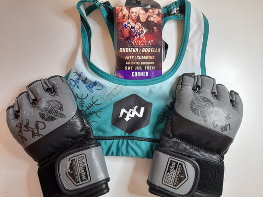 Jinh Yu Frey Fight Worn Invicta Gloves, Sports Bra & Pass + Photo [FIGHT WORN]