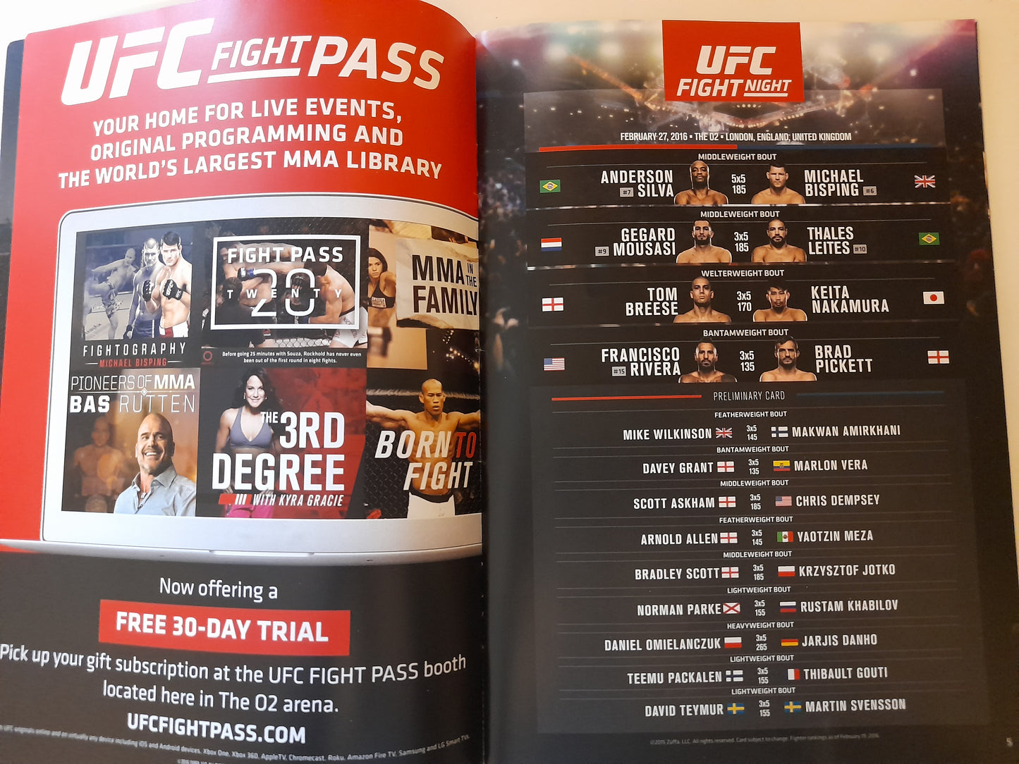 UFC Fight Night 84 - Bisping Vs Silva (2016) - Official Event Program (UK)