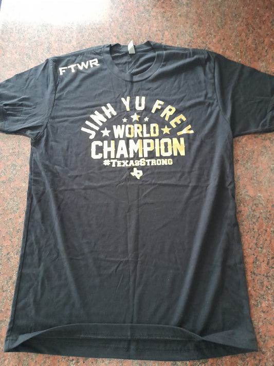 Jinh Yu Frey Invicta FC World Champion Texas Strong T-Shirt - Black/Gold - Size M