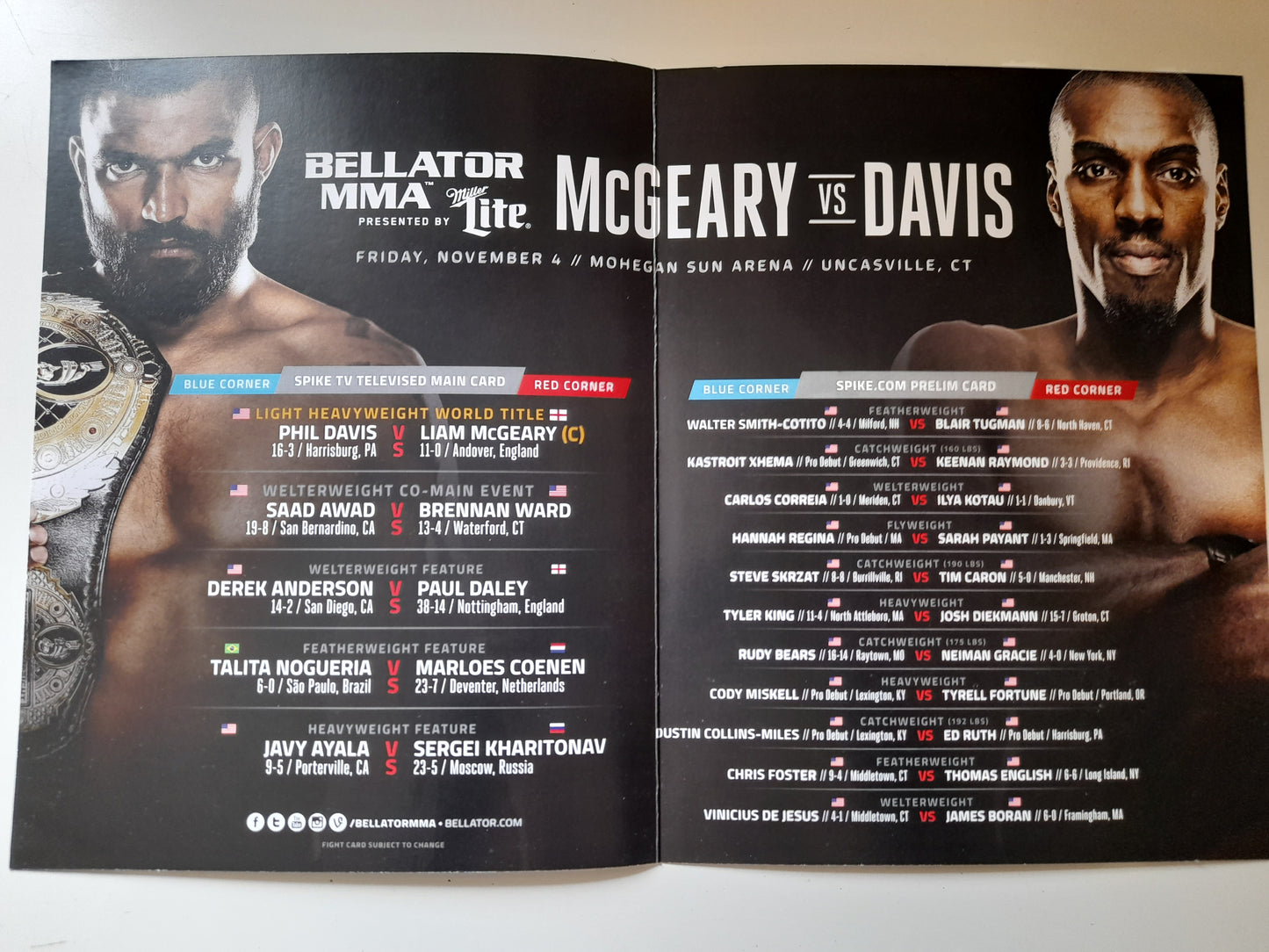 Bellator MMA 163 - McGeary Vs Davis (2016) - Official 2-page Event Program [SALE]