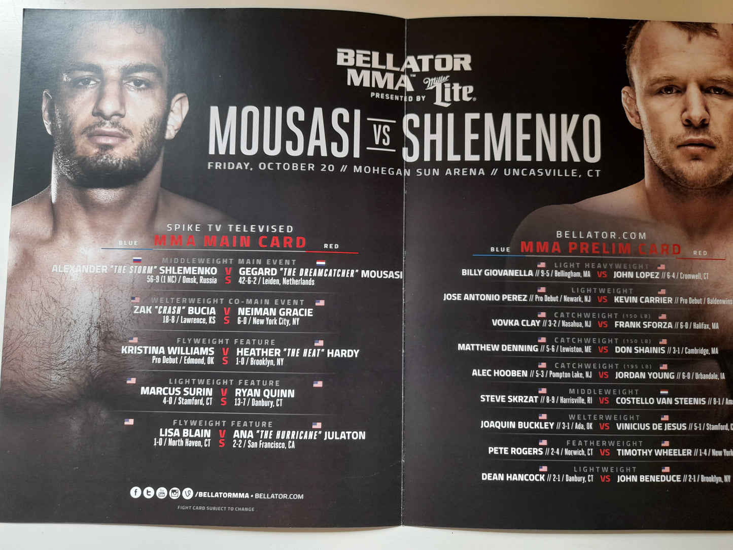 Bellator MMA 185 - Mousasi Vs Shlemenko (2017) - Official 2-page Event Program [SALE]