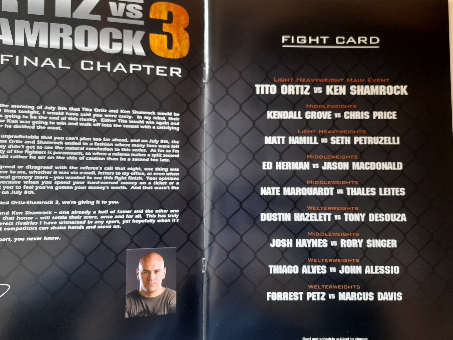 UFC Fight Night 6.5 -The Final Chapter - Ortiz Vs Shamrock 3 (2006) - Official Event Program