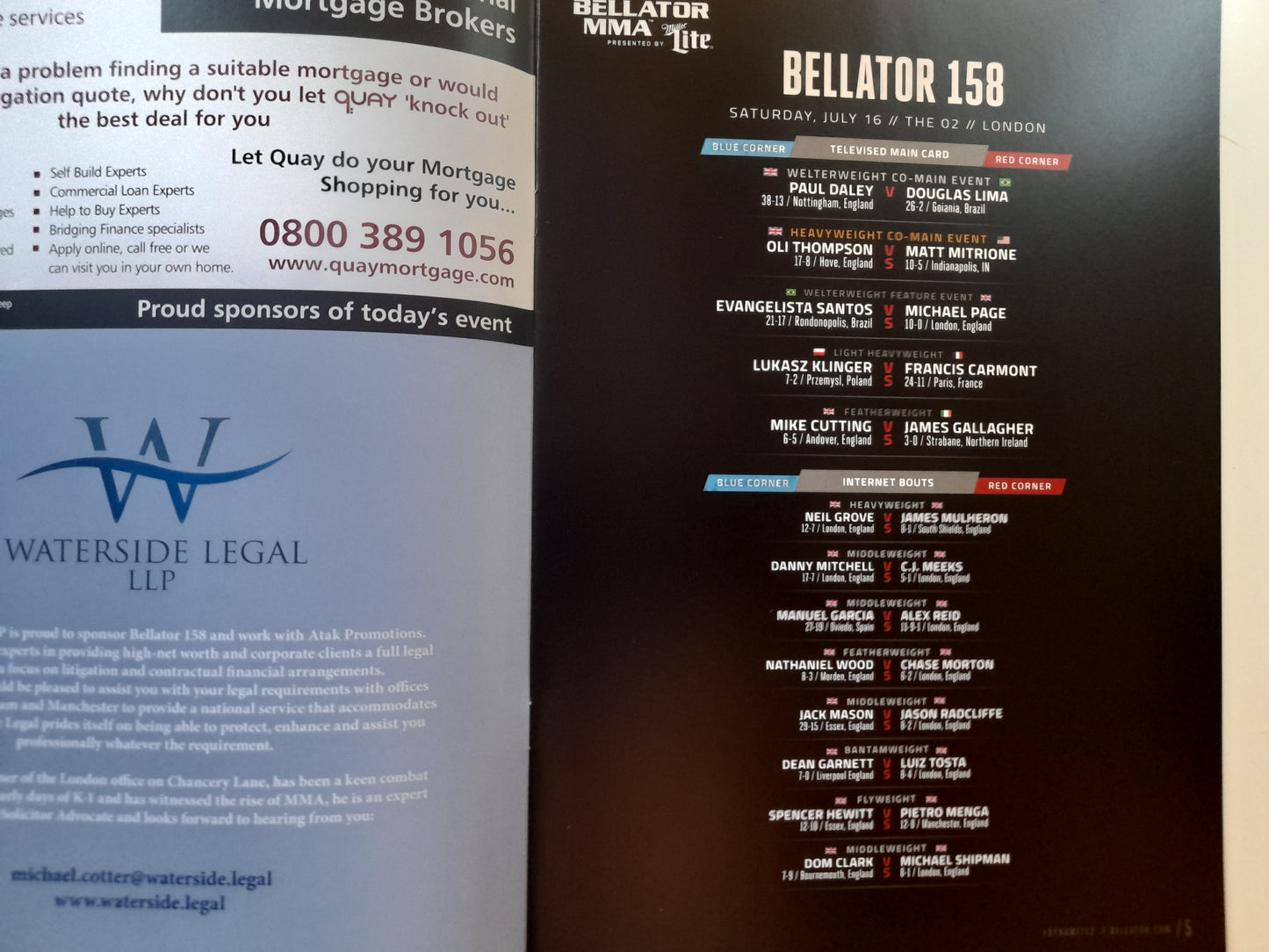 Bellator MMA 158 London - Daley Vs Lima (2016) - Official Event Program