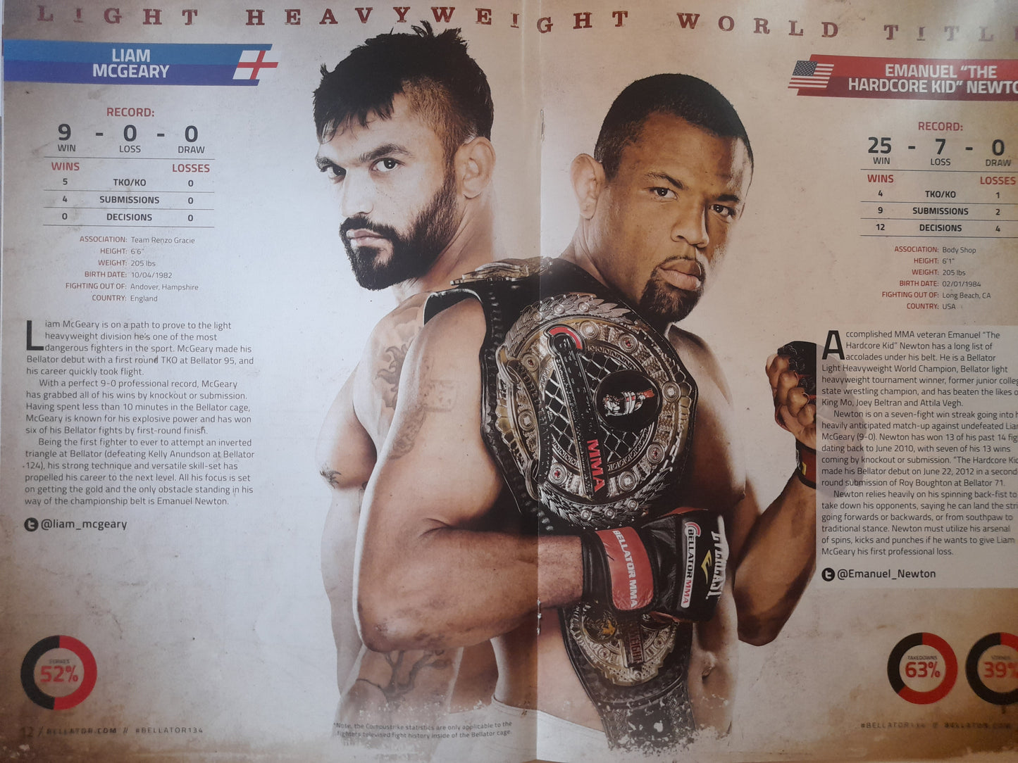 Bellator MMA 134 - Newton Vs McGeary (2015) - Official Event Program