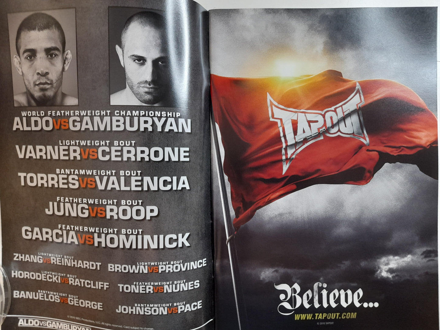 WEC World Extreme Cagefighting 51 - Aldo Vs Gamburyan (2010) - Official Event Program