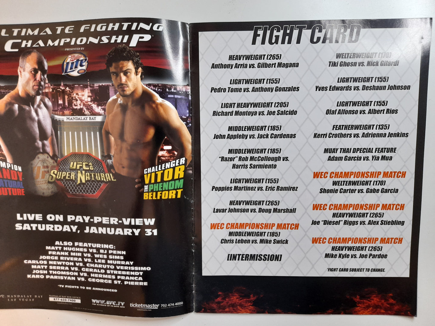 WEC World Extreme Cagefighting 9 - Cold Blooded (2005) - Official Event Program [AUTOGRAPHED]