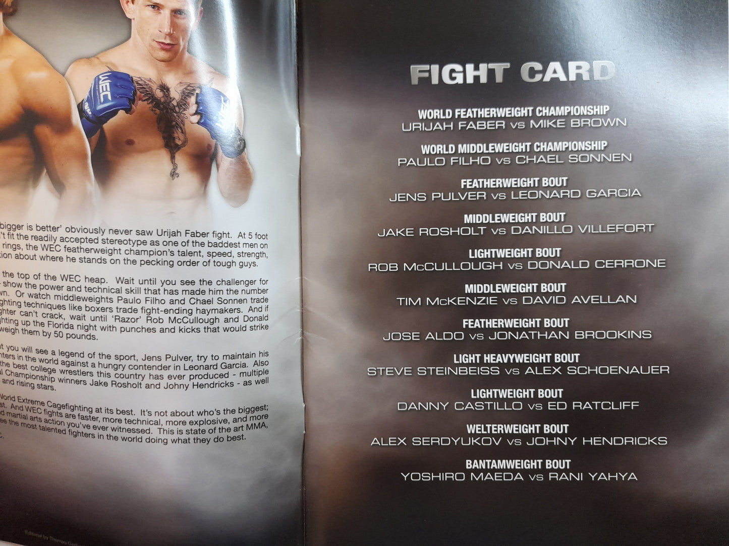 WEC World Extreme Cagefighting 36 - Faber Vs Brown (2008) - Official Event Program