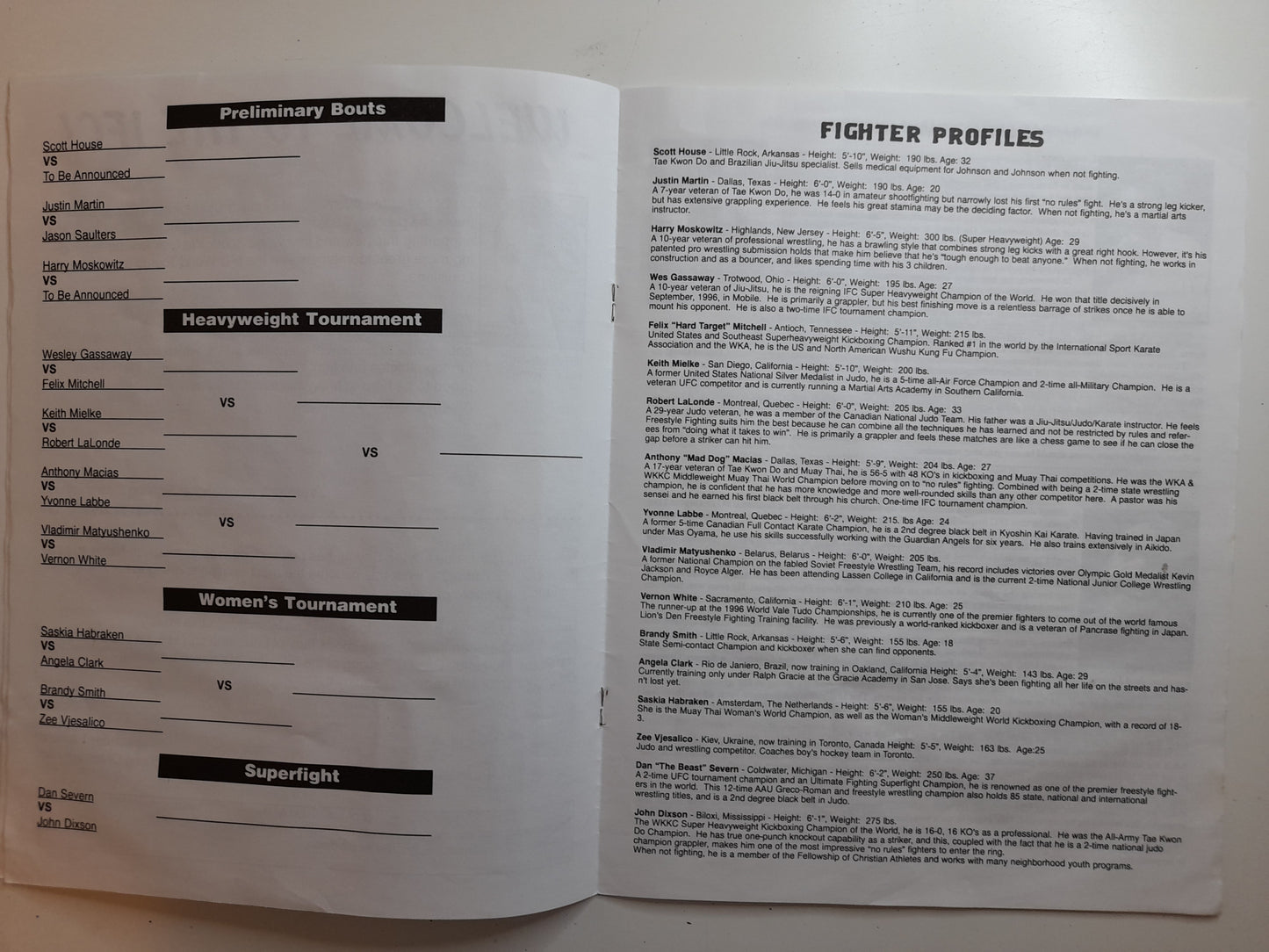 IFC International Fighting Championship 5 - Battle in the Bayou (1997) - Official Event Program