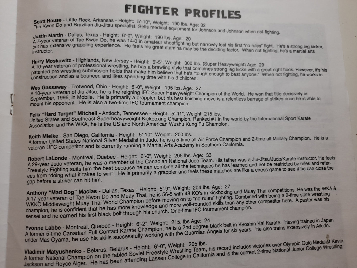 IFC International Fighting Championship 5 - Battle in the Bayou (1997) - Official Event Program