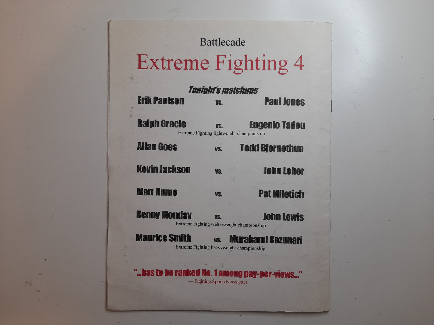 Battlecade Extreme Fighting 4 (1997) - Official Event Program