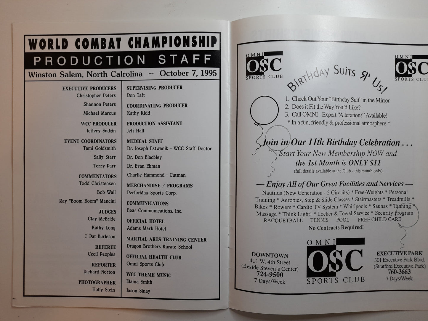 WCC1 - World Combat Championship 1 - First Strike (1995) - Official Event Program