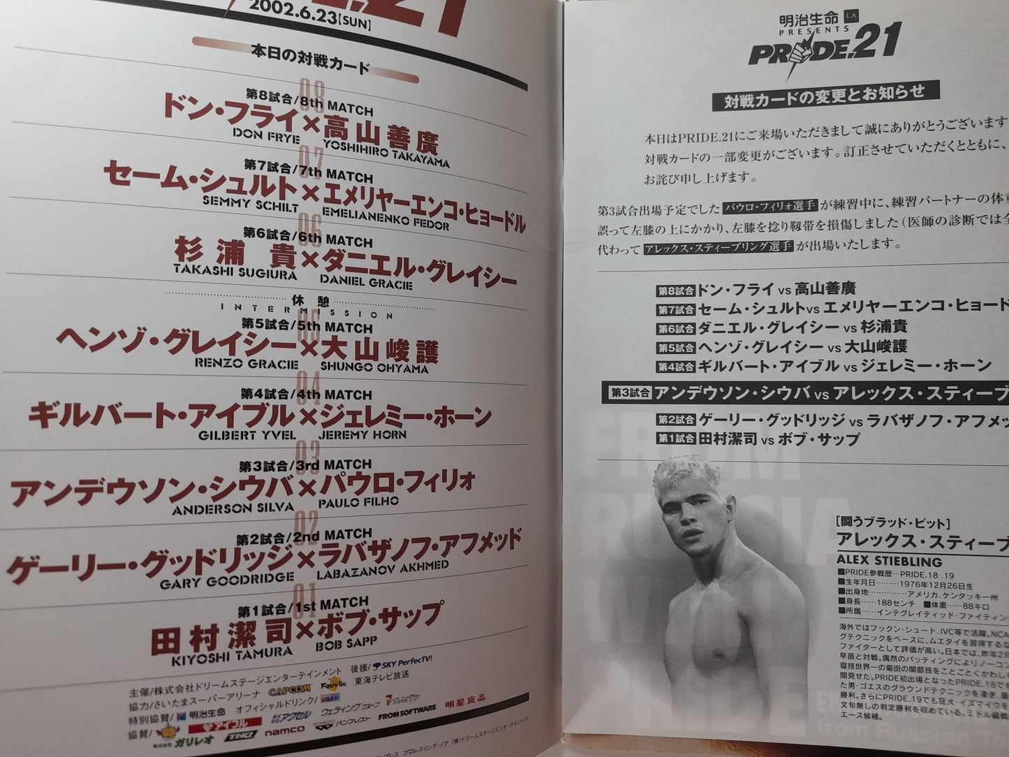 Pride Fighting Championship 21 - Demolition (2002) - Fedor Debut - Official Event Program