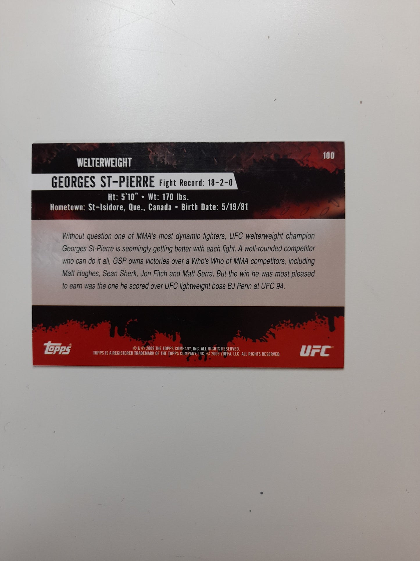 Georges St-Pierre #100 - Topps Round2 (2009) -  Official Trading Card