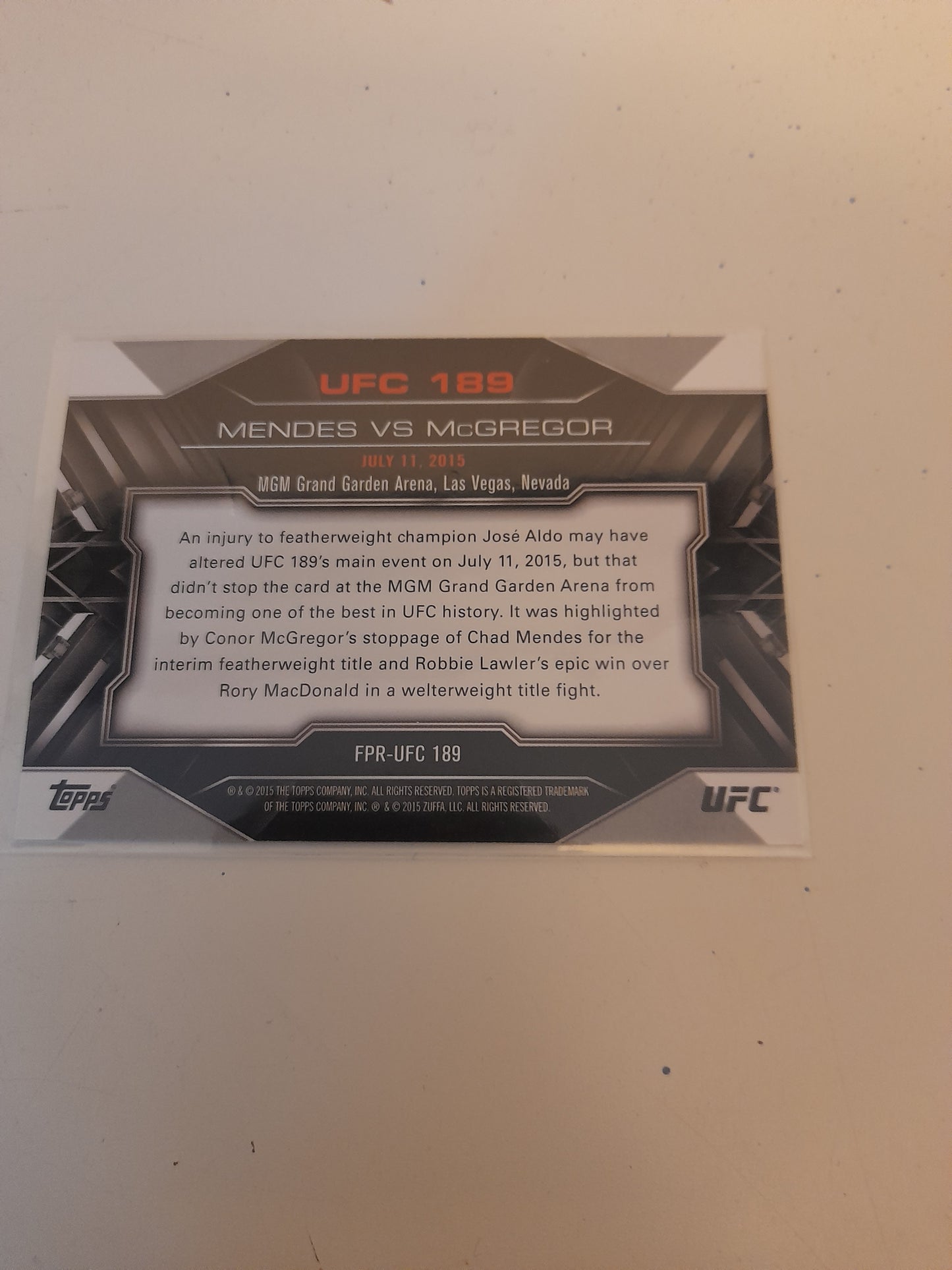 UFC 189 - #FPR-UFC189 - Topps Fight Poster Review 2015 -  Official Trading Card