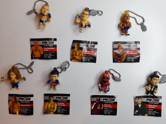 Complete Set of 7x Pride FC Mini Fighter Keychains (with info sheet) - Official Pride Fc Keychain