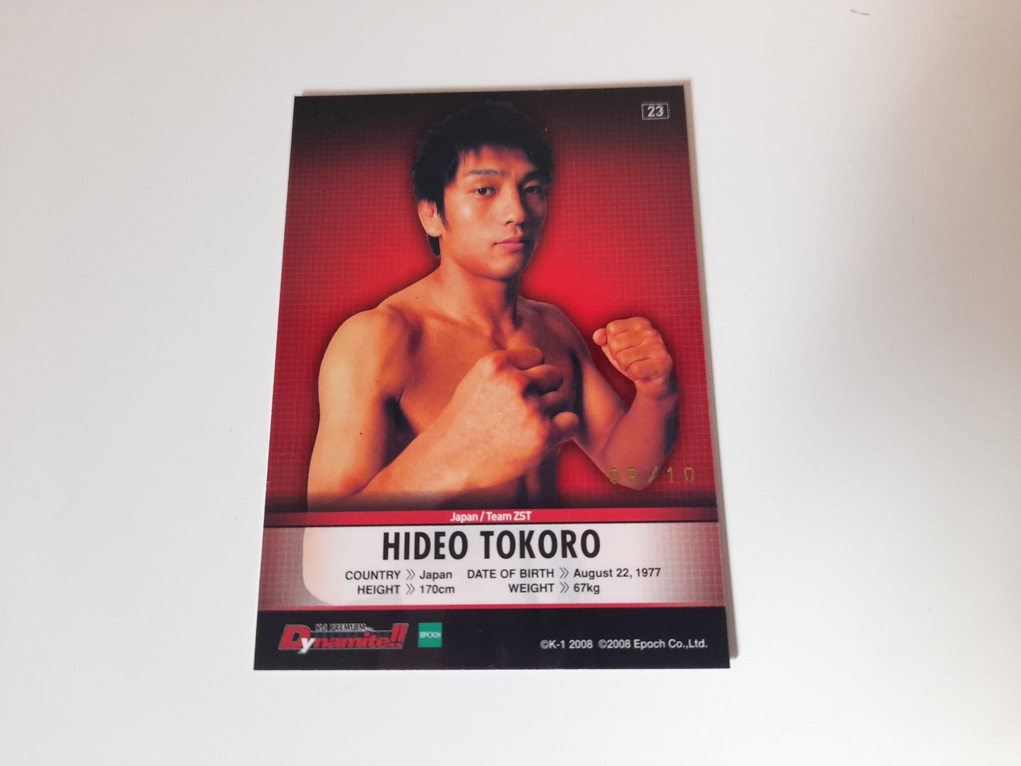 Hideo Tokoro #23 - Gold Autograph Card #09/10 - Epoch K-1 Premium Dynamite!! 2008 Official Trading Cards