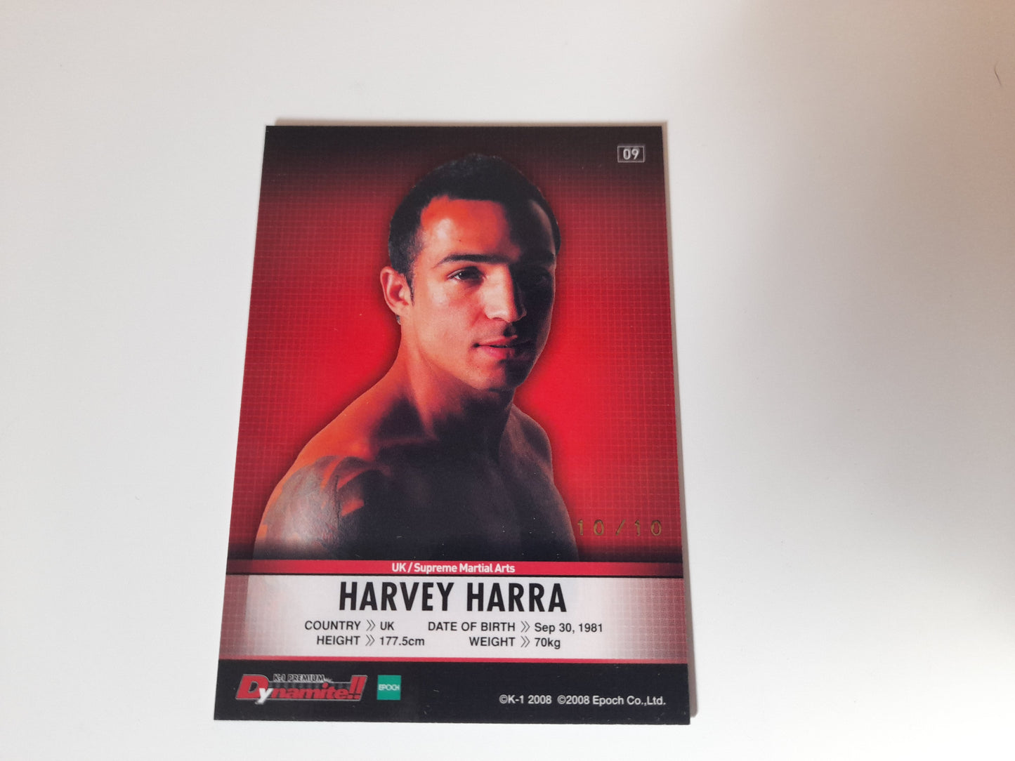 Harvey Harra #09 - Gold Autograph Card #10/10 - Epoch K-1 Premium Dynamite!! 2008 Official Trading Cards