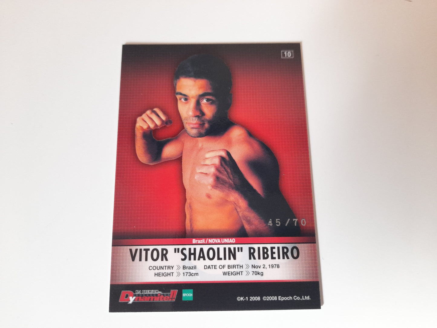 Vitor Shaolin Ribeiro #10 - Silver Autograph Card #45/70 - Epoch K-1 Premium Dynamite!! 2008 Official Trading Cards