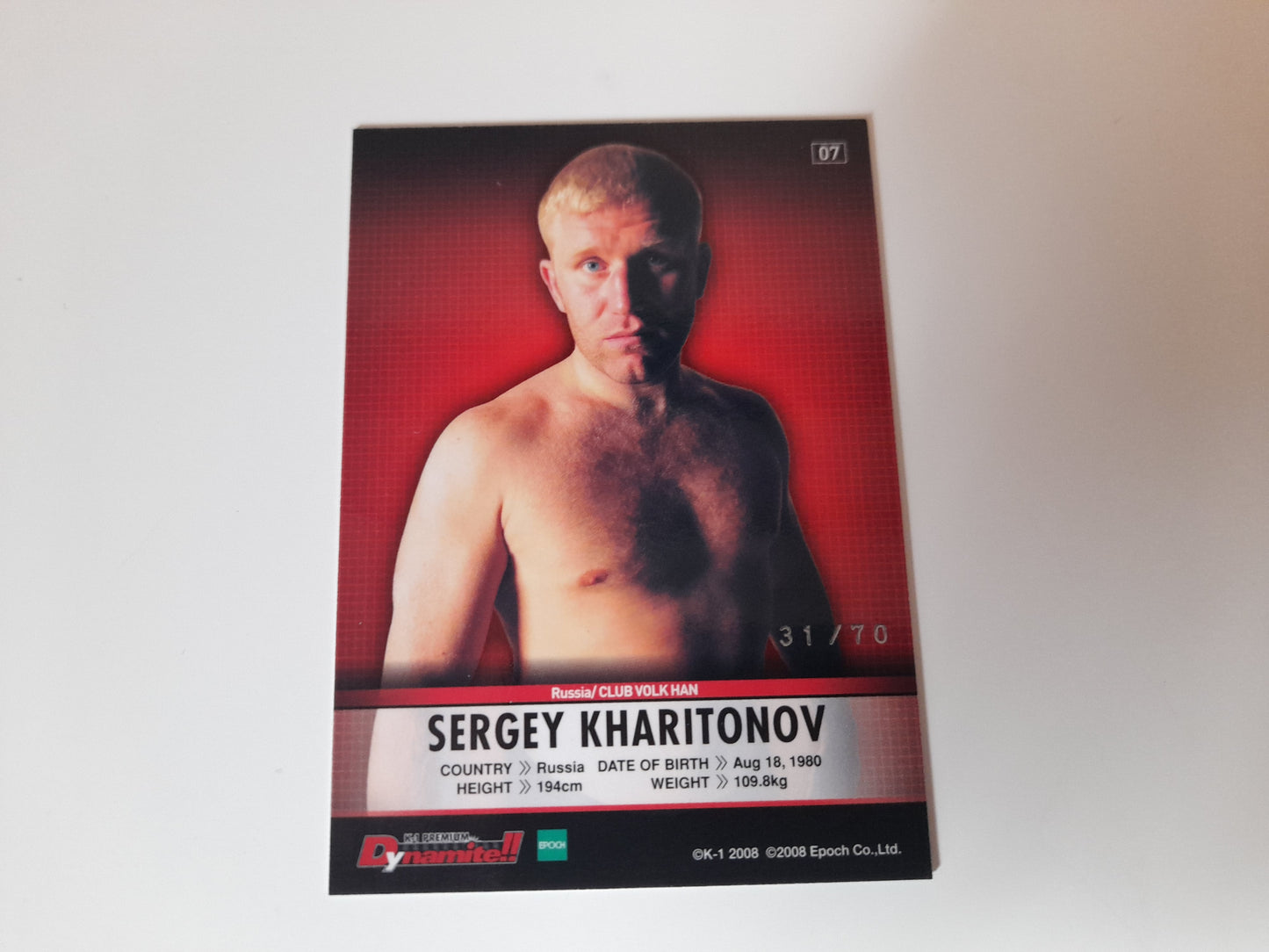 Sergei Kharitonov #07 - Silver Autograph Card #31/70 - Epoch K-1 Premium Dynamite!! 2008 Official Trading Cards