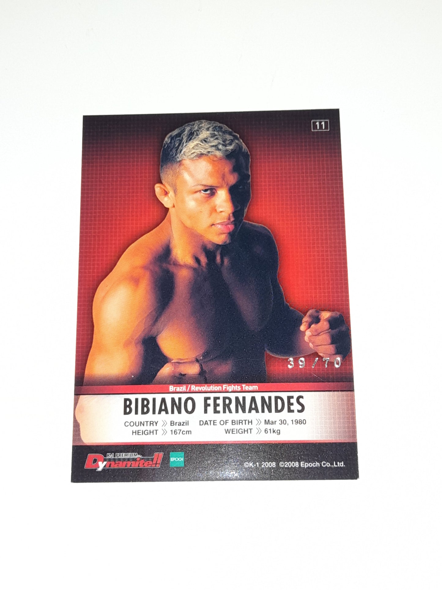 Bibiano Fernandes #11 - Silver Autograph Card #39/70 - Epoch K-1 Premium Dynamite!! 2008 Official Trading Cards