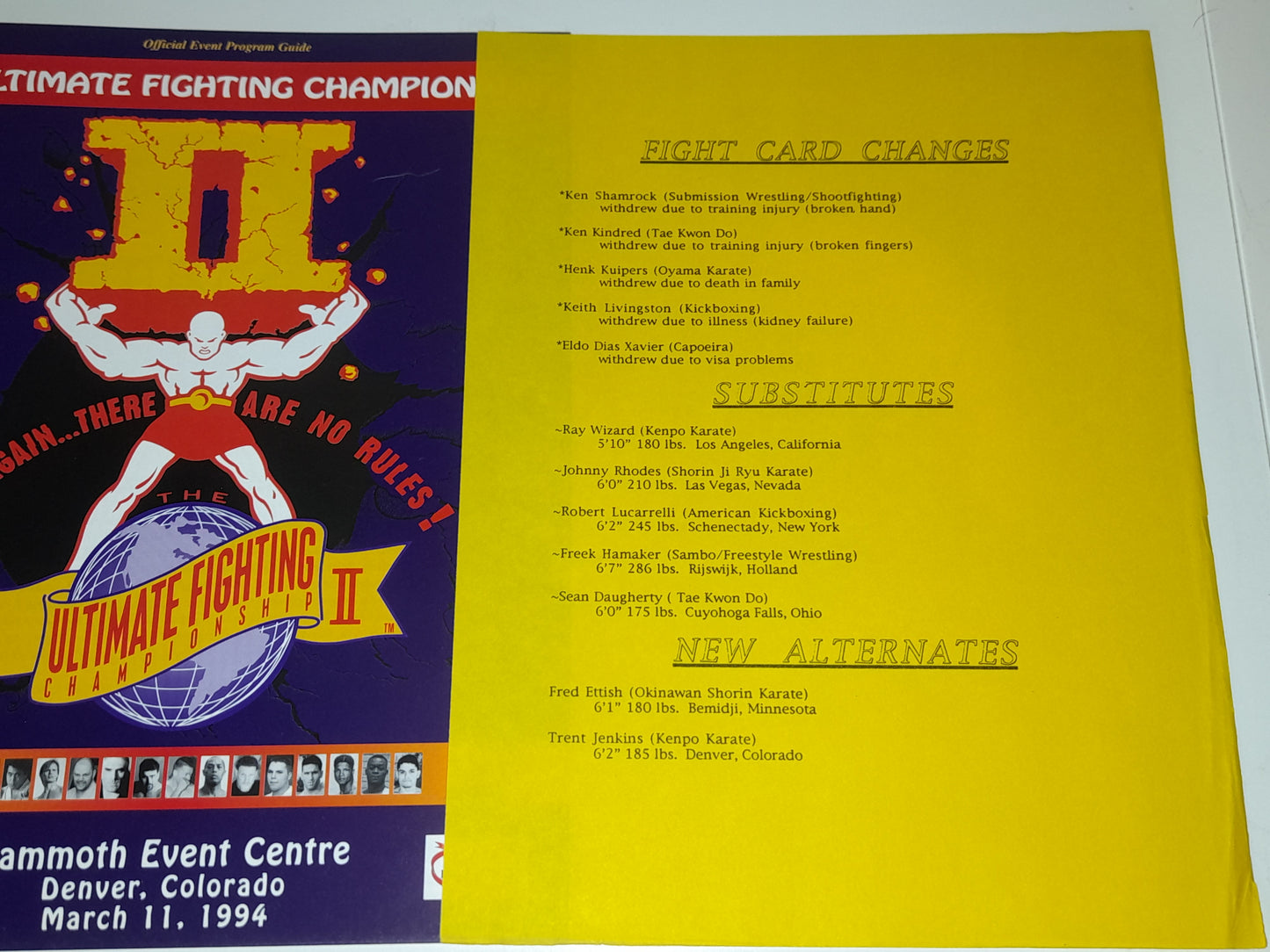 UFC 2 - No Way Out (1994) -  Official Event Program