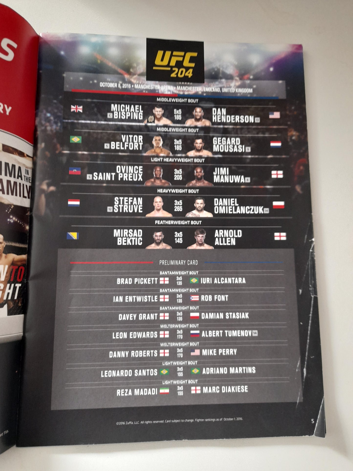 UFC 204 - Bisping Vs Henderson 2 (2016) - Official Event Program (UK) [Damaged]