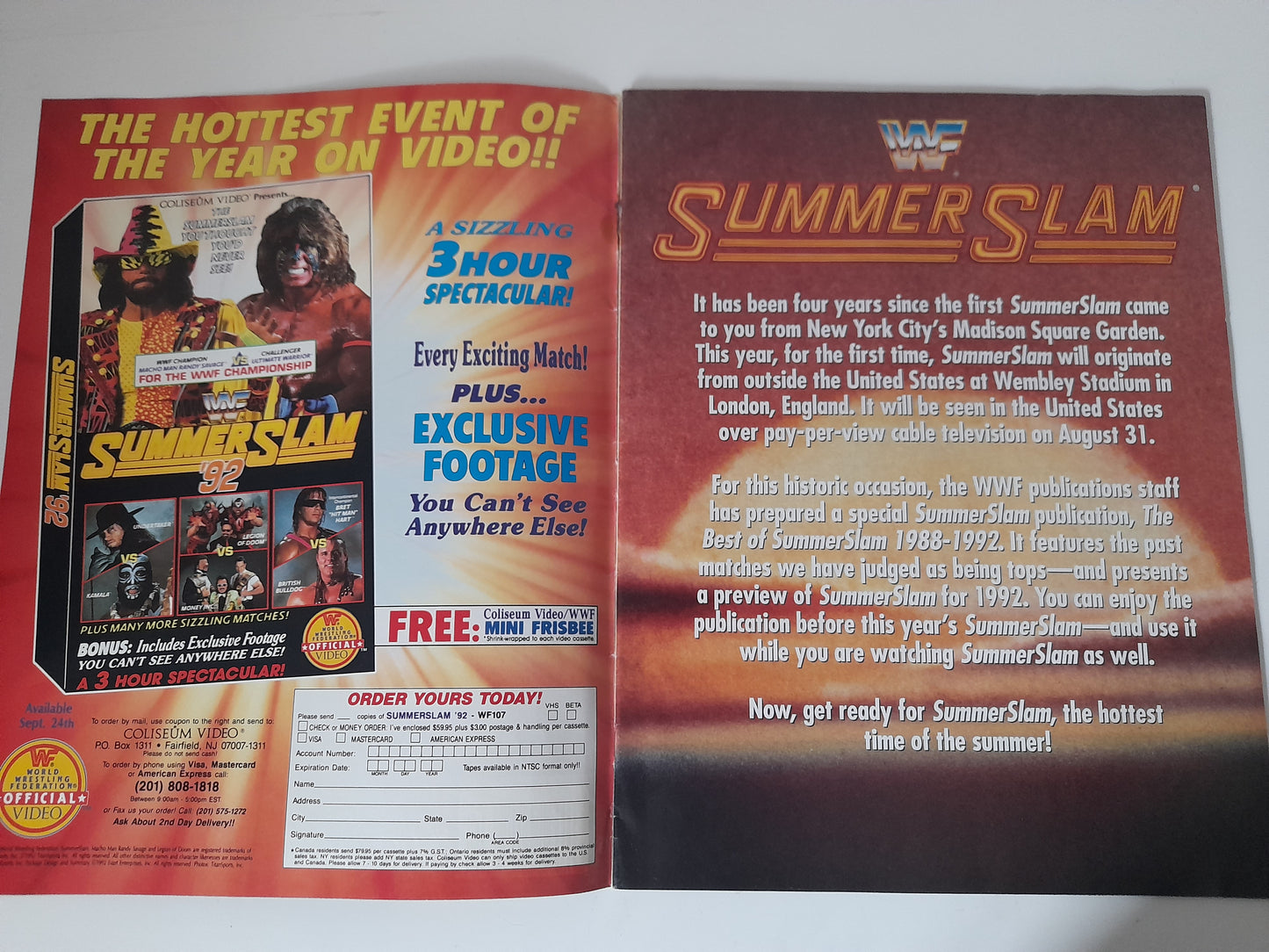 WWF SummerSlam 1992 - Ultimate Warrior Vs Macho Man - Official Event Program