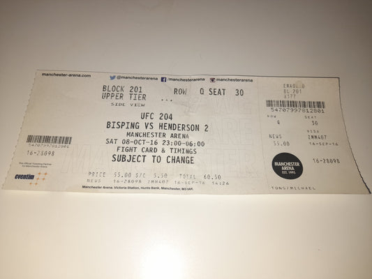 UFC 204 - Bisping Vs Henderson 2 - Official Event Ticket 2